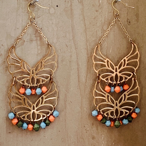 Big Boho Colorful Beaded Dangle Openwork Earrings - 3-1/2" long Boho Earrings - Picture 1 of 6